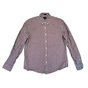 J‎ Crew Slim Fit Mens Gingham Button Down Shirt Red Blue White Long Sleeve L
